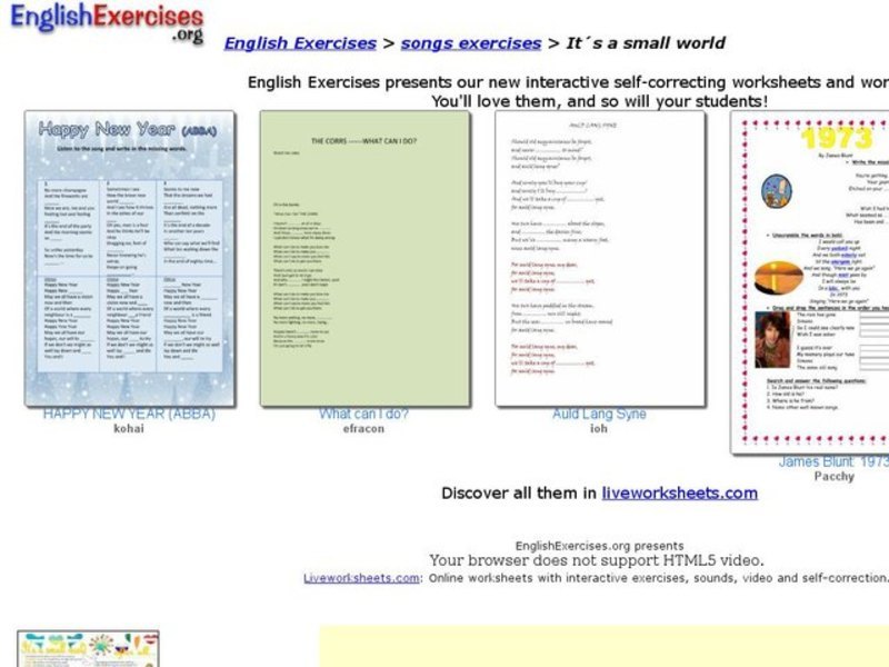 English Exercises:  It's A Small World Interactive