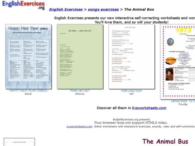 English Exercises:  The Animal Bus Interactive