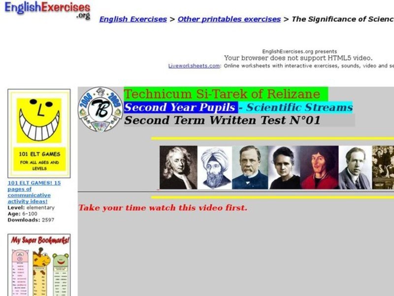 English Exercises:  The Significance of Science in Society Interactive