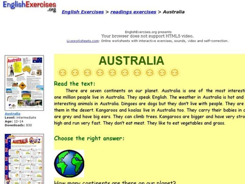 Australia - reading Interactive