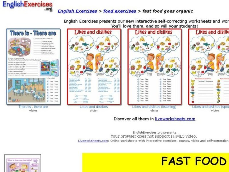 English Exercises: Fast Food Goes Organic Interactive