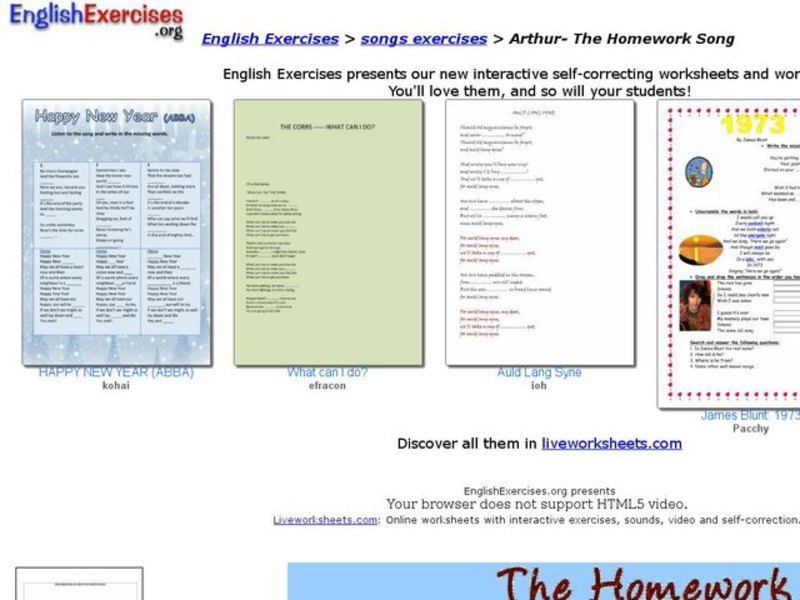 ESL Song Activity - "Arthur's Homework Song" Interactive