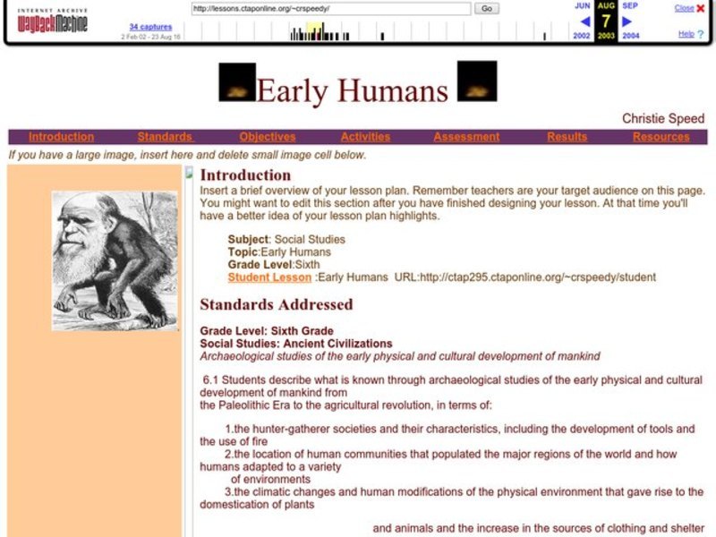 Early Humans Lesson Plan