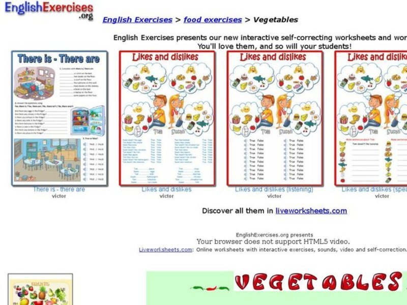 ESL Vocabulary: Vegetables Interactive
