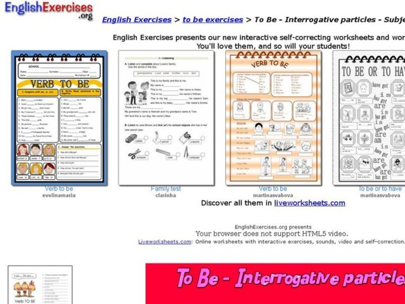 To Be - Interrogative particles - pronouns Interactive