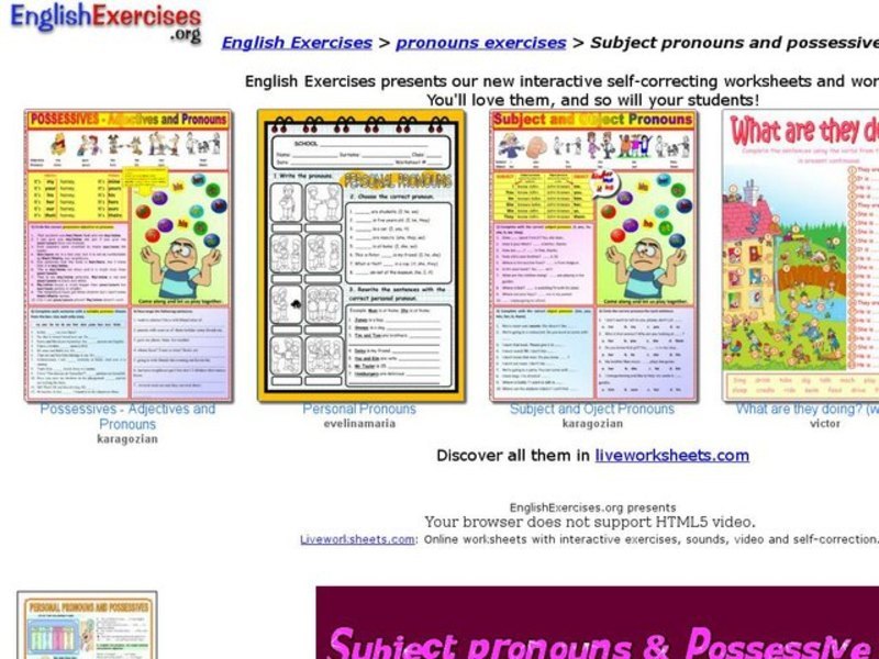 Pronoun Exercises: Subject Pronouns and Possessive Adjectives Interactive