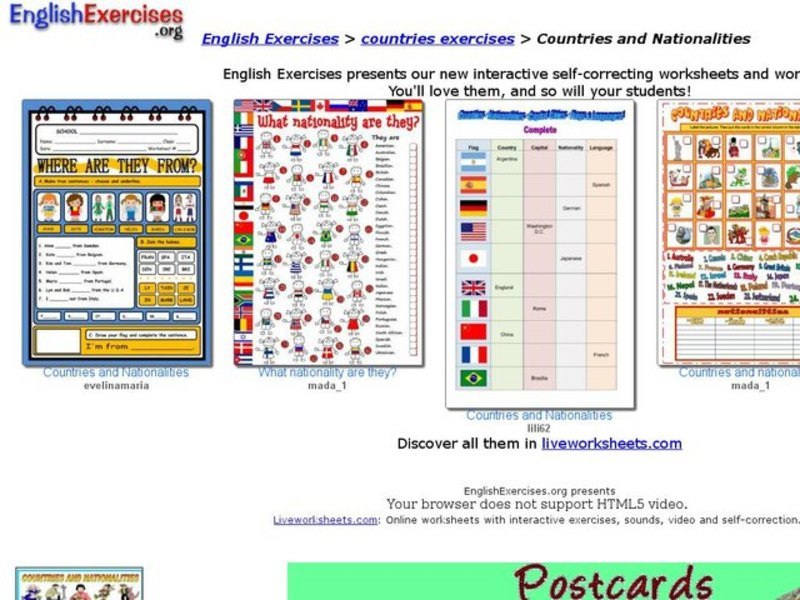 English Exercises: Countries and Nationalities Interactive