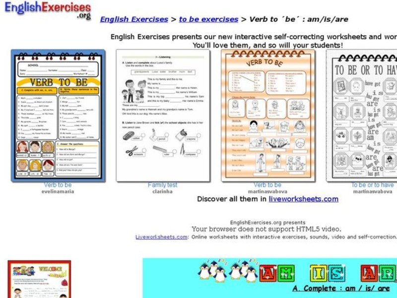 English Exercises:  Verb To Be Interactive