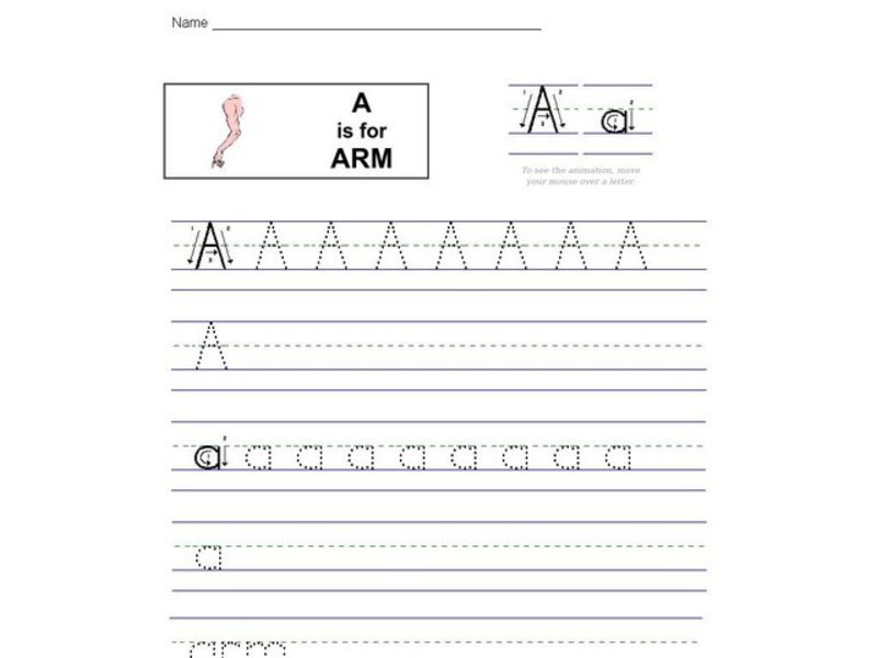 A is for Arm Worksheet