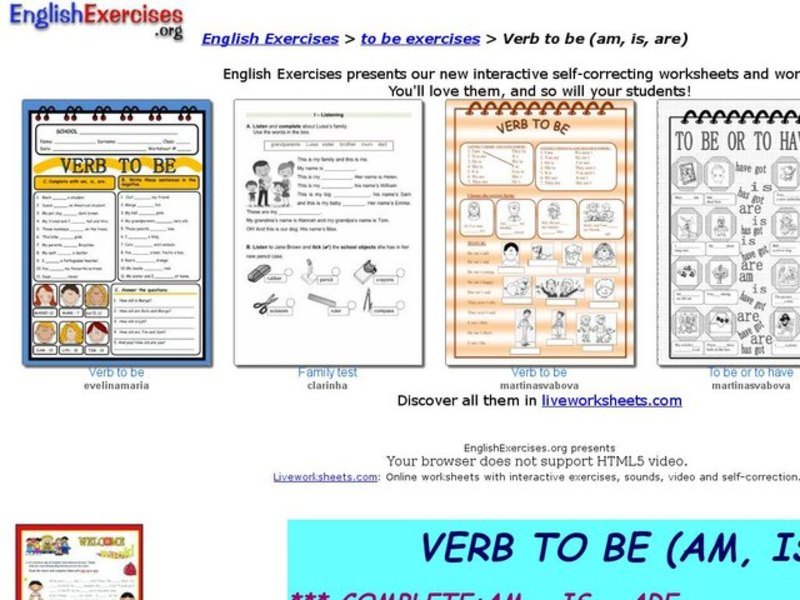 Verb to be (am, is, are) Interactive