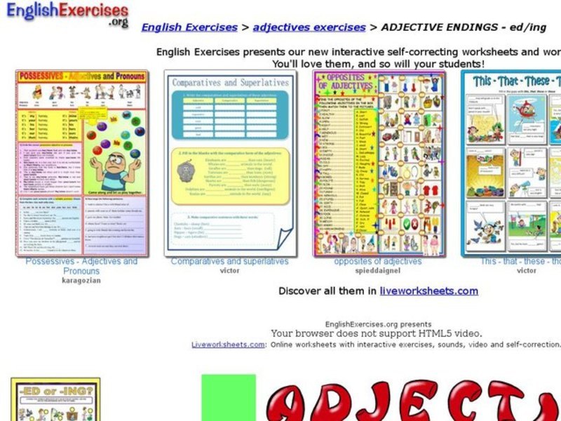 Adjective Endings: ED/ING Interactive