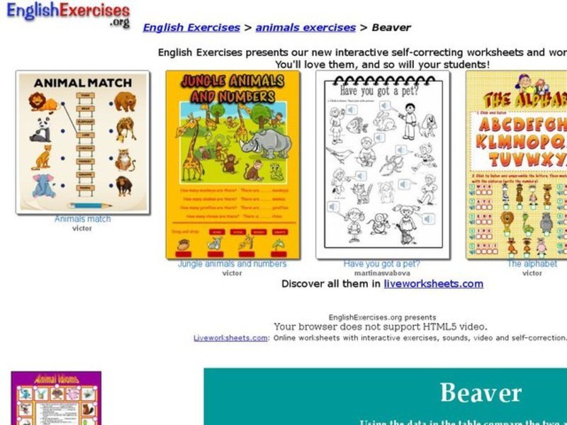 ESL: Beaver Activity Interactive