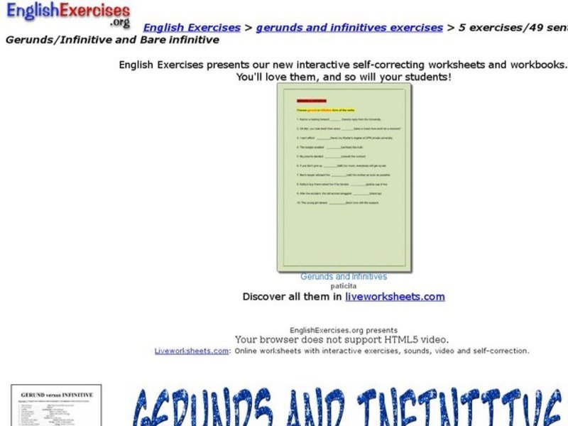 Gerunds, Infinitives and Bare Infinitives Interactive