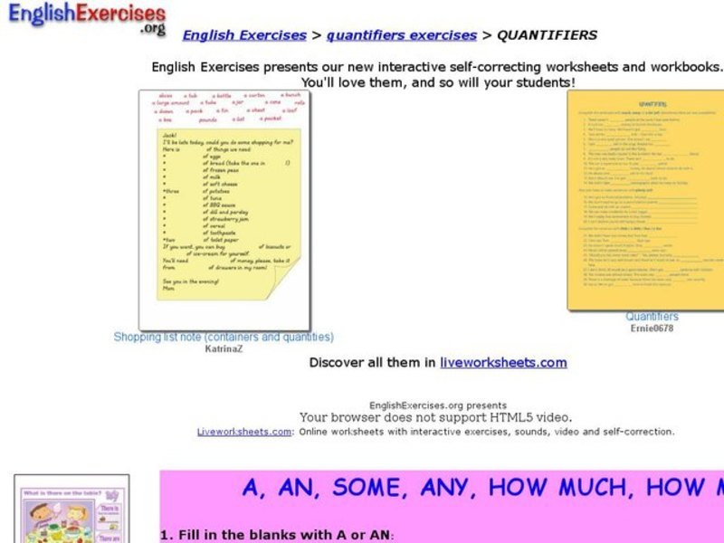 English Exercises - Quantifiers Interactive