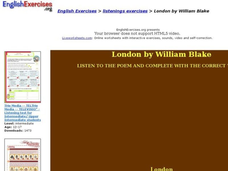 Listening Exercises: "London" by William Blake Interactive