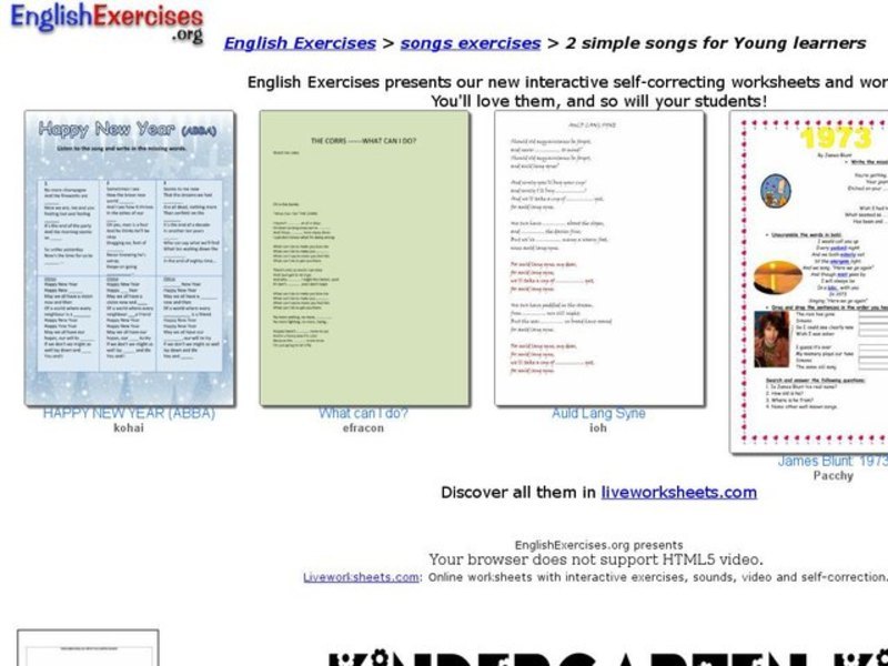 English Exercises:  Kindergarten Songs Interactive