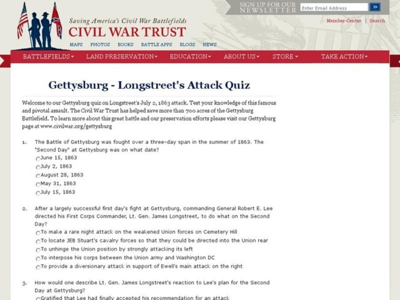 Gettysburg - Longstreet's Attack Quiz Interactive