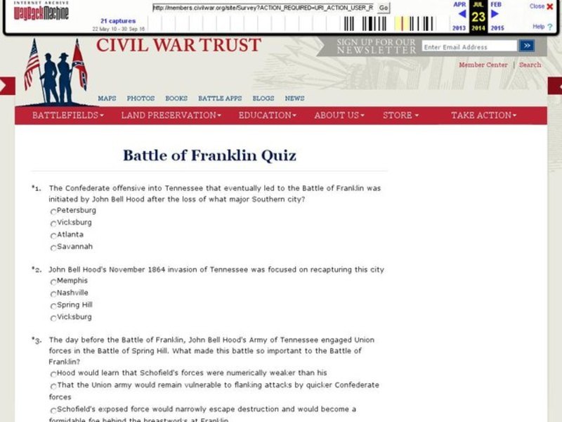 Battle of Franklin Quiz Interactive