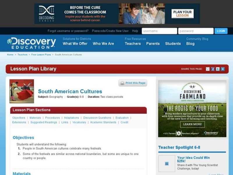 South American Cultures Lesson Plan