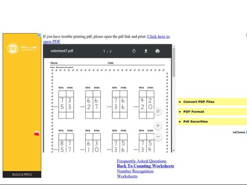 Double Digit Subtraction Worksheet