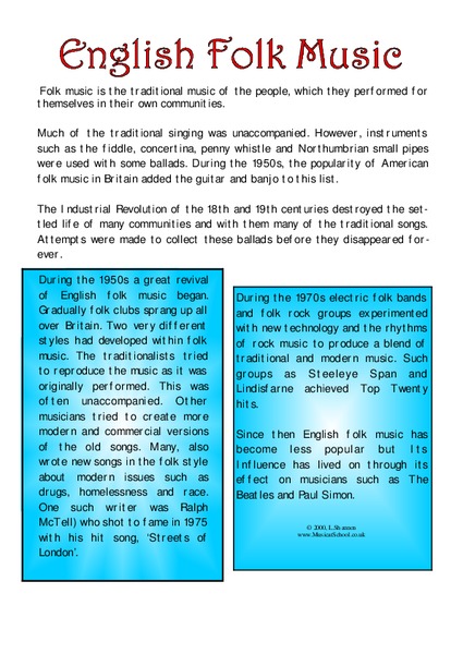 English Folk Music Handout