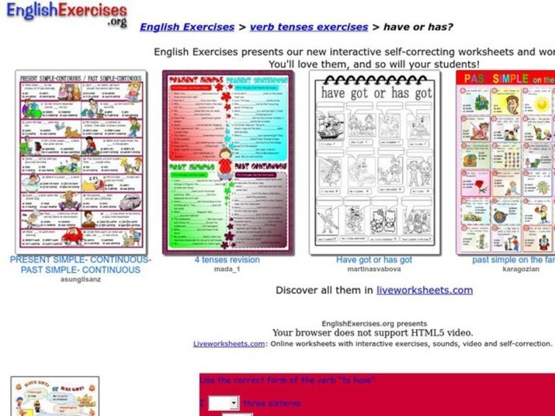 English Exercises: Verbs Interactive
