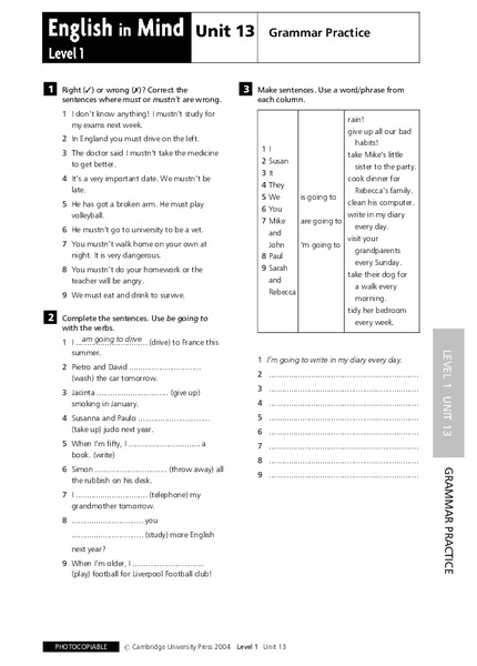 English in Mind Unit 13: Grammar Practice Lesson Plan