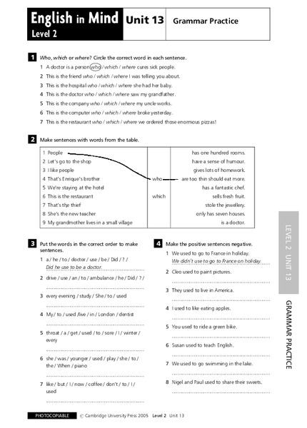 English in Mind Unit 13: Grammar Practice Lesson Plan