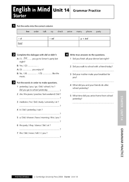 English in Mind Unit 14: Grammar Practice Lesson Plan