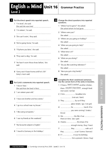 English in Mind Unit 16: Grammar Practice Lesson Plan