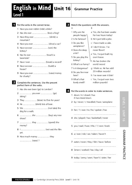 English in Mind Unit 16: Grammar Practice Lesson Plan