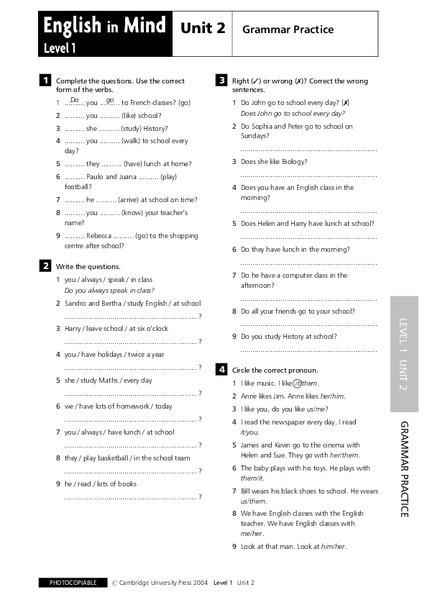 English in Mind Unit 2: Grammar Practice Lesson Plan