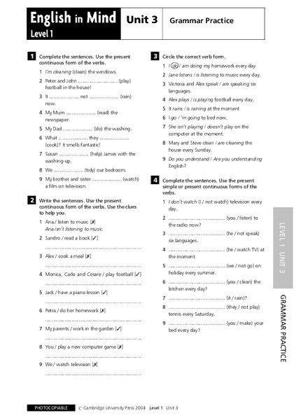 English in Mind Unit 3: Grammar Practice Lesson Plan
