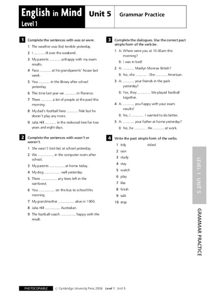 English in Mind Unit 5: Grammar Practice Lesson Plan
