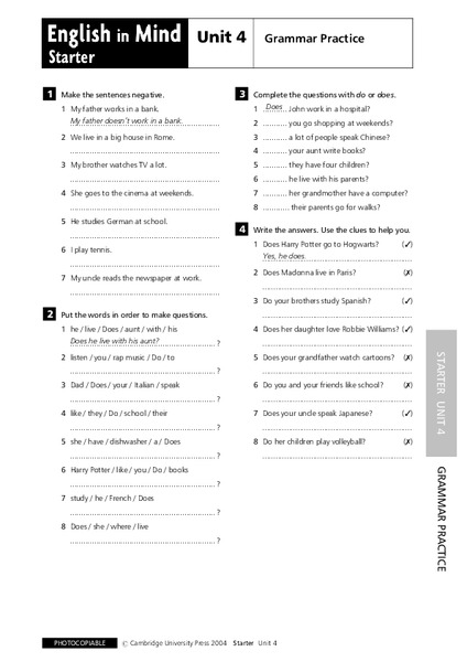 English in Mind Unit 4: Grammar Practice Lesson Plan