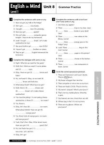 English in Mind Unit 8: Grammar Practice Lesson Plan