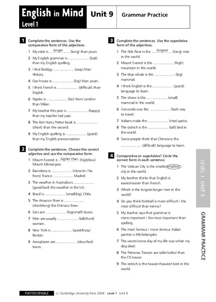 English in Mind Unit 9: Grammar Practice Lesson Plan