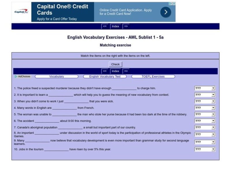 English Vocabulary Skills: AWL Sublist 8 - Exercise 4b Interactive