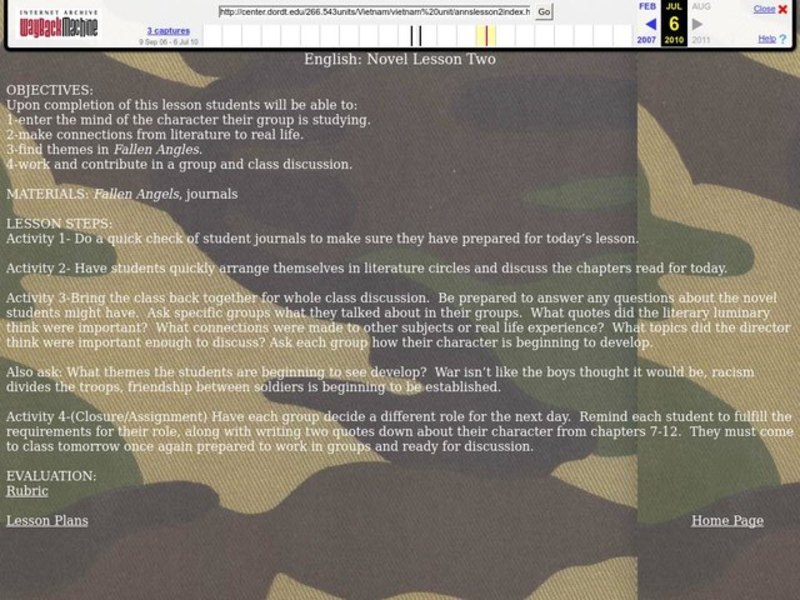 English Novel:  Fallen Angels Lesson Plan