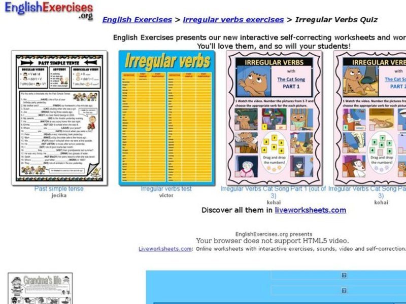 Irregular Verbs Quiz Interactive