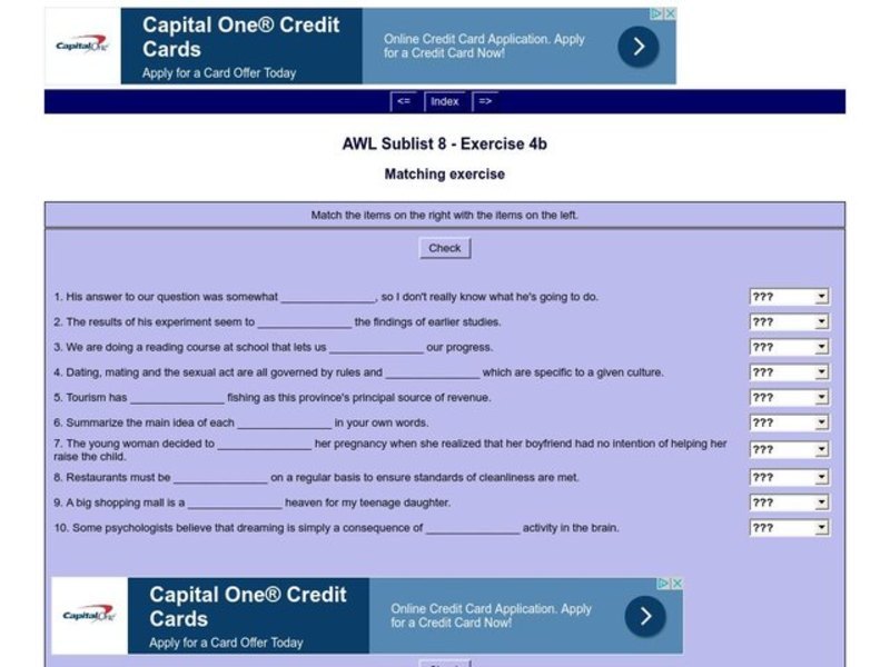 English Vocabulary Skills: AWL Sublist 8 - Exercise 4b Interactive