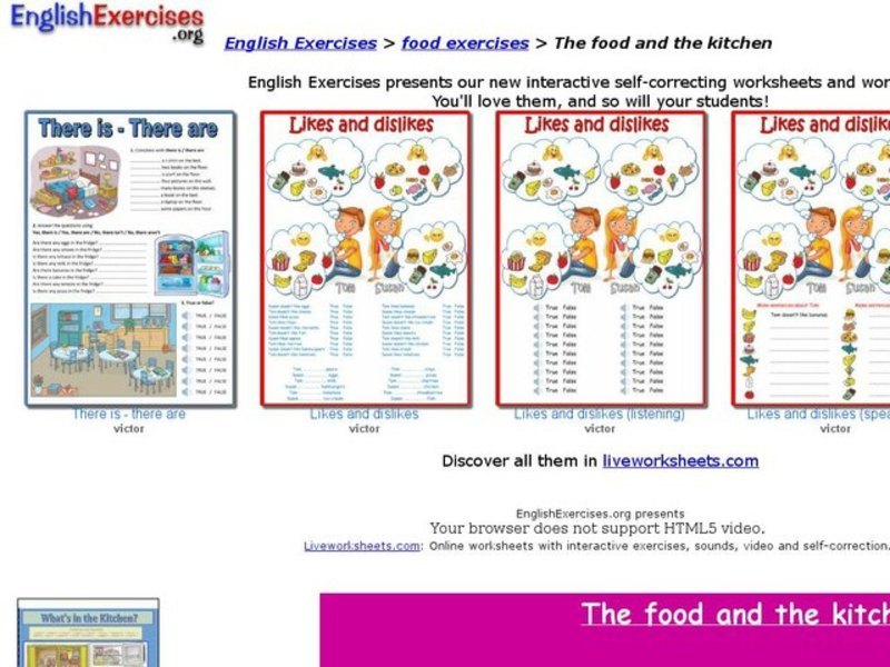English Exercises: The Food and the Kitchen Interactive