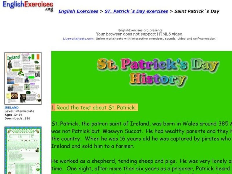 Saint Patrick's Day: English Exercises Interactive