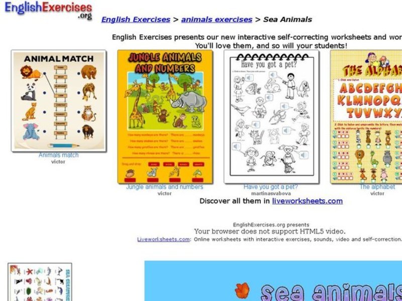 ESL: Sea Animals Activity Interactive