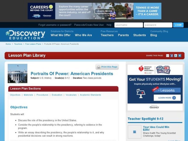 Portraits Of Power: American Presidents Lesson Plan