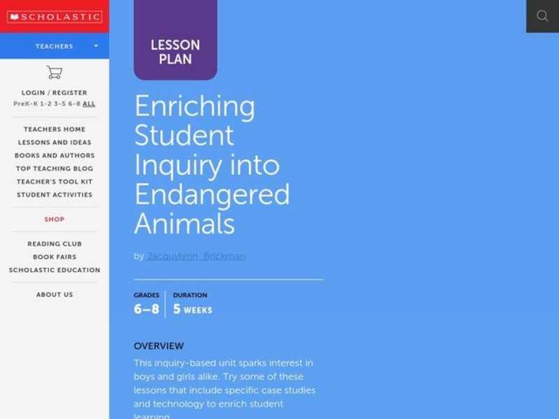 Enriching Student Inquiry into Endangered Animals Lesson Plan