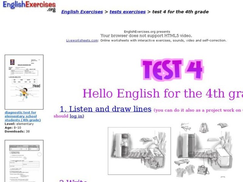 Test 4 for the 4th Grade - Hello English for the 4th Grade Interactive