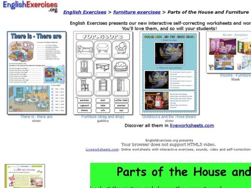 Parts of the House and Furniture Interactive