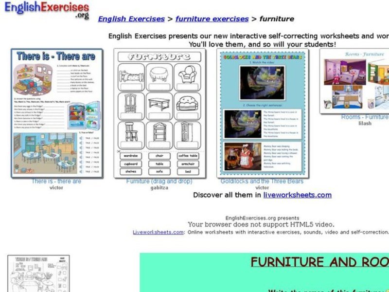 English Exercises: Furniture and Rooms Interactive