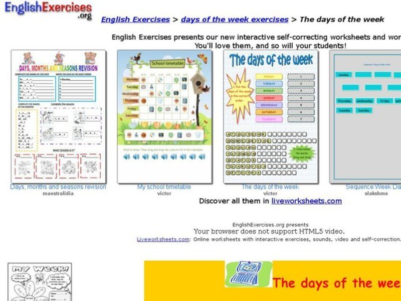 ESL: Days of the Week Interactive